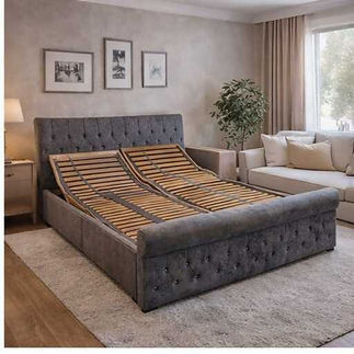 Grey upholstered adjustable bed