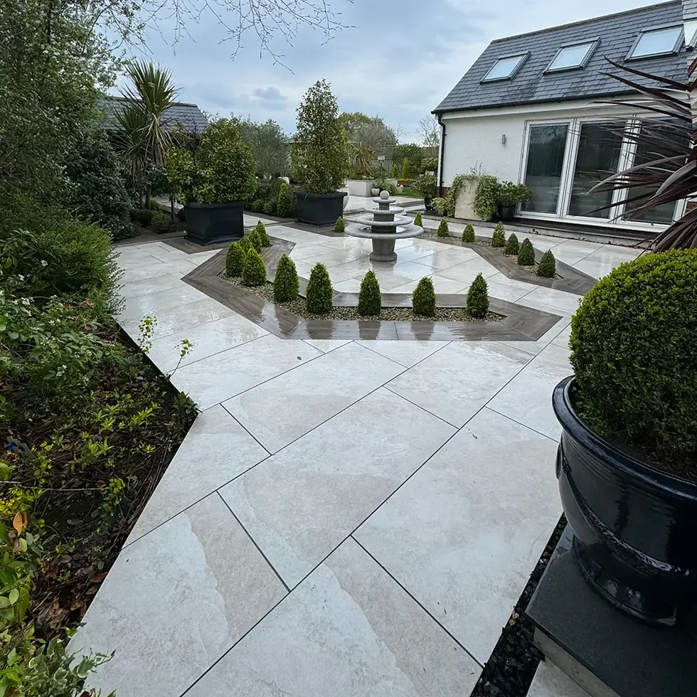 Cleaned patio in a large garden