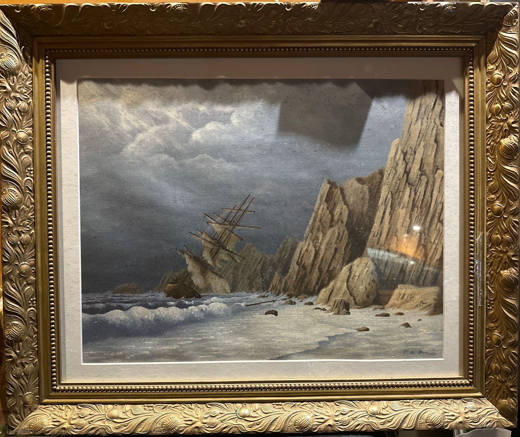 "Shipwreck by Cliff" P.A. Brown