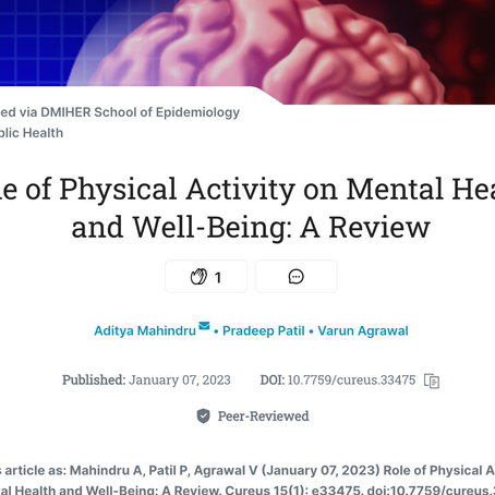 cureus: role of physical activity on mental health and wellbeing: a review