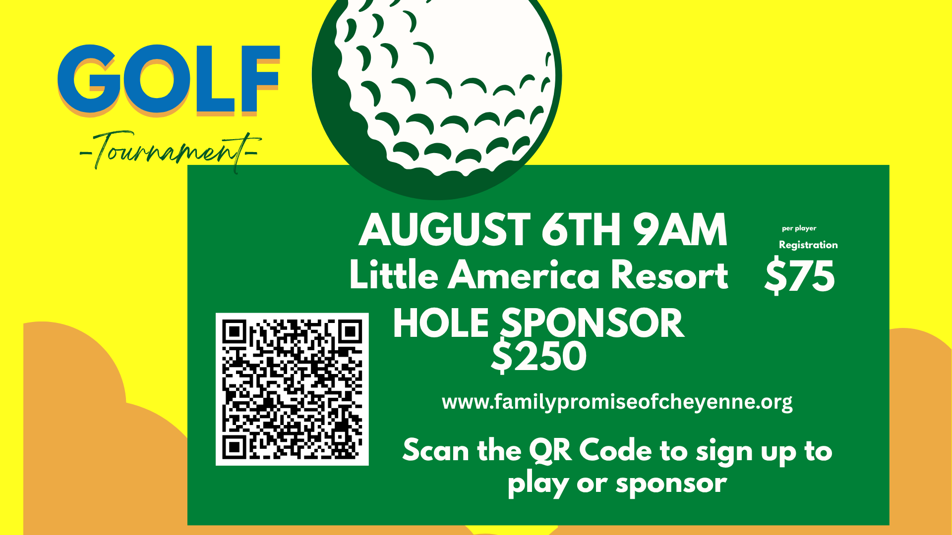 Family Promise Golf Tournament 2026 header showing event details
