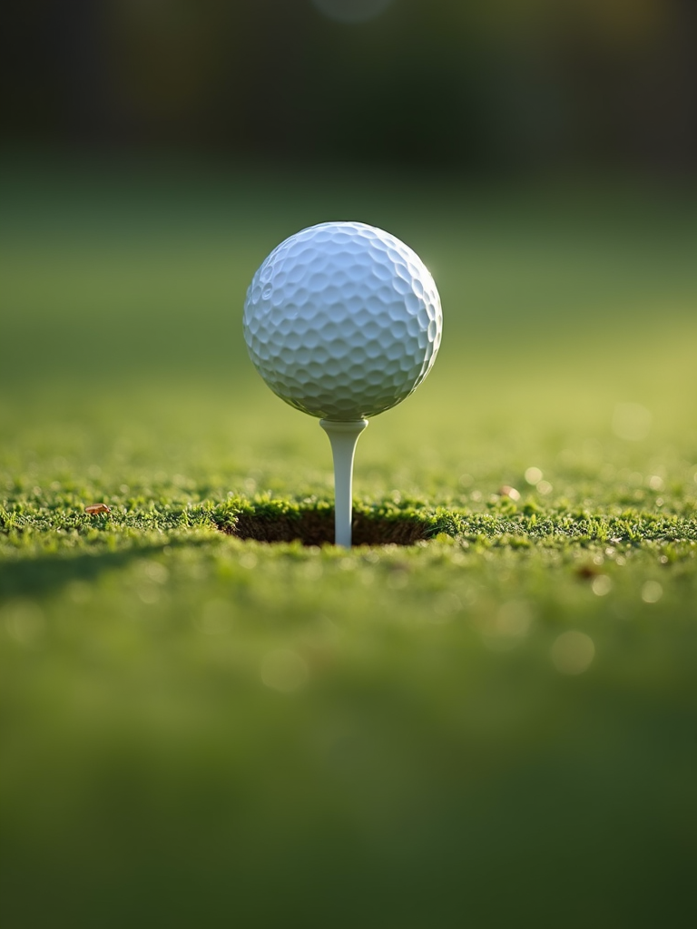 Close up of a golf ball on a lush green course