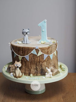 1st Birthday Woodland animals cake