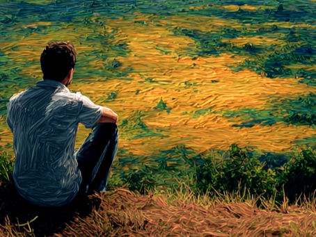 uma imagem artística de uma homem contemplando a natureza
