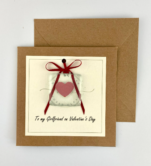 Thumbnail: To my girlfriend on valentine’s day, card with removable fused glass keepsake