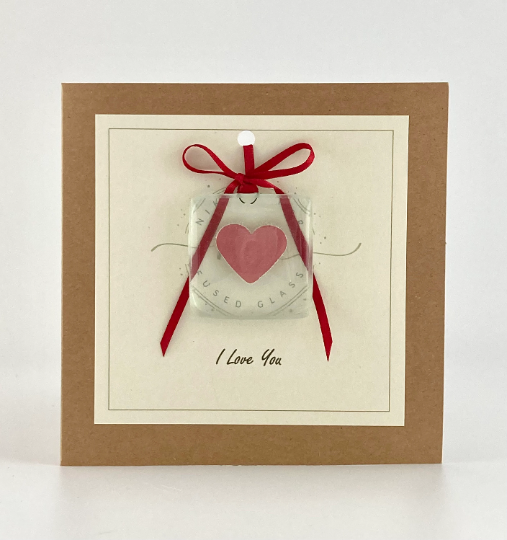 Thumbnail: I love you, card with removable fused glass keepsake. 3 Colours available