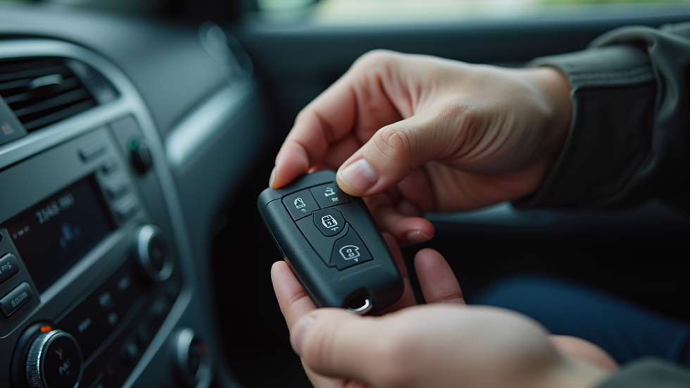 Close-up view of a locksmith programming a car key fob