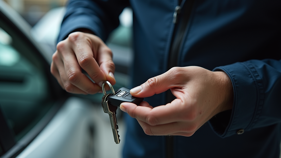 Close-up view of a locksmith cutting a car key