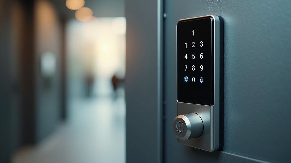 Close-up view of a keypad access control system on a commercial door