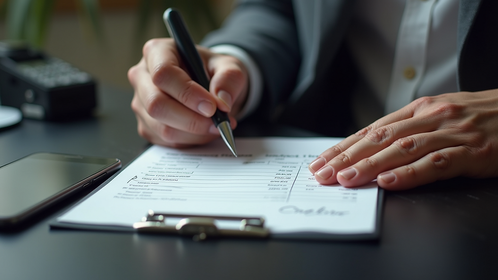 High angle view of a locksmith writing an invoice after completing a service call