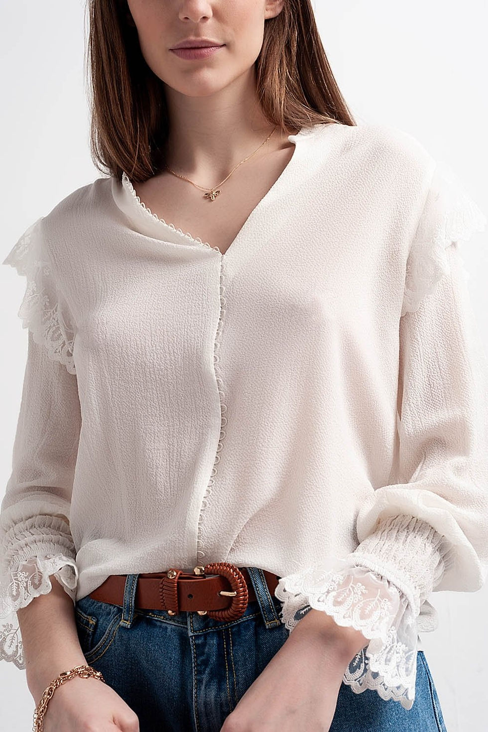 Miniature : Volume Sleeve Blouse With Cuff Sleeve in Oyster Chemisier à manches