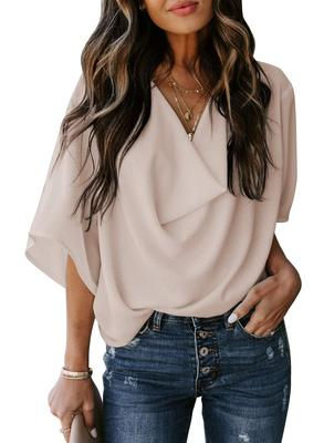 Miniature : Chemise en mousseline de soie Col V Casual Blusas Mujer Top Chemisier
