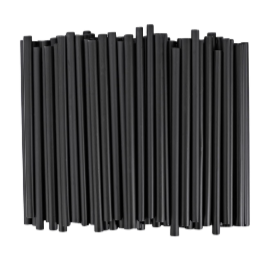 Black Biodegradable Cocktail Short Straws. A pile of black cylindrical straws.