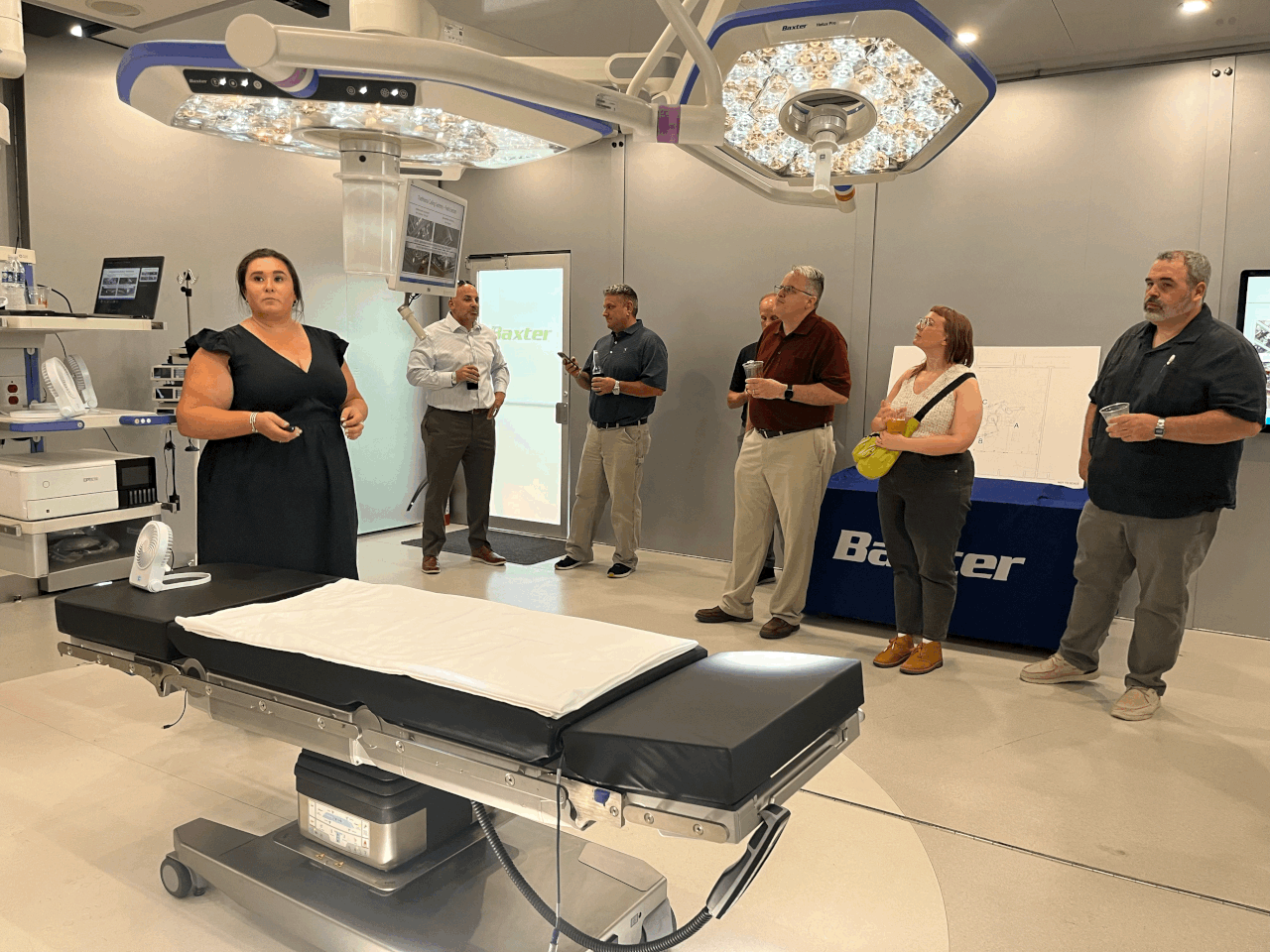Baxter surgical equipment integrated with SLD Technology AirFRAME modular OR ceiling system in a hybrid operating room