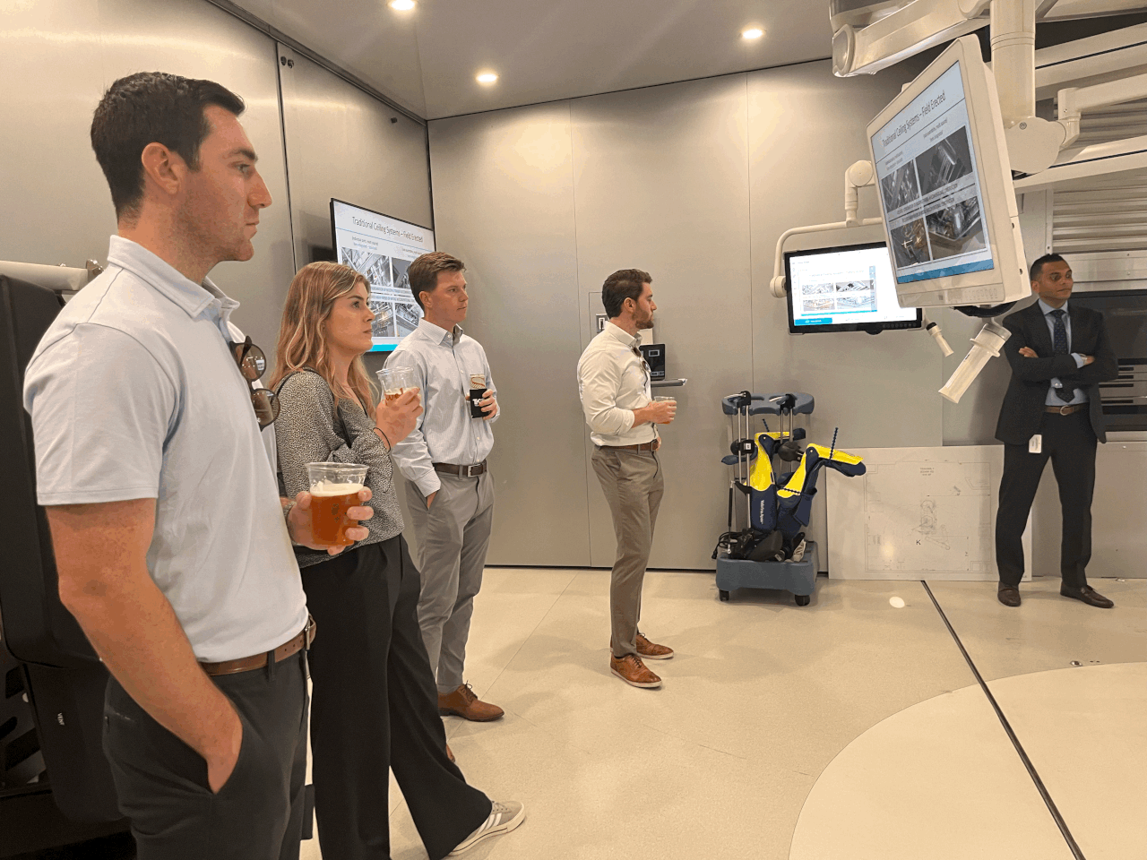 Baxter surgical equipment integrated with SLD Technology AirFRAME modular OR ceiling system in a hybrid operating room