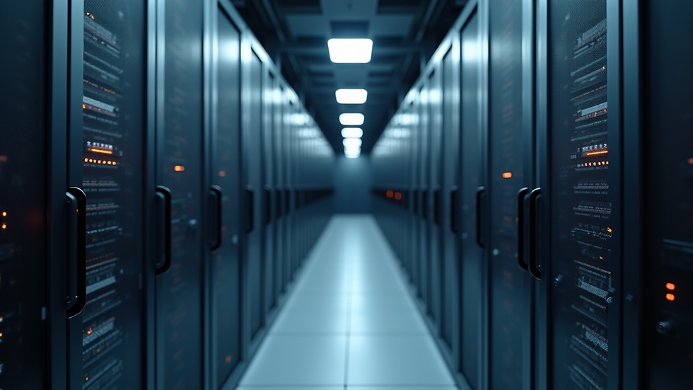 High angle view of a server rack with cloud infrastructure equipment