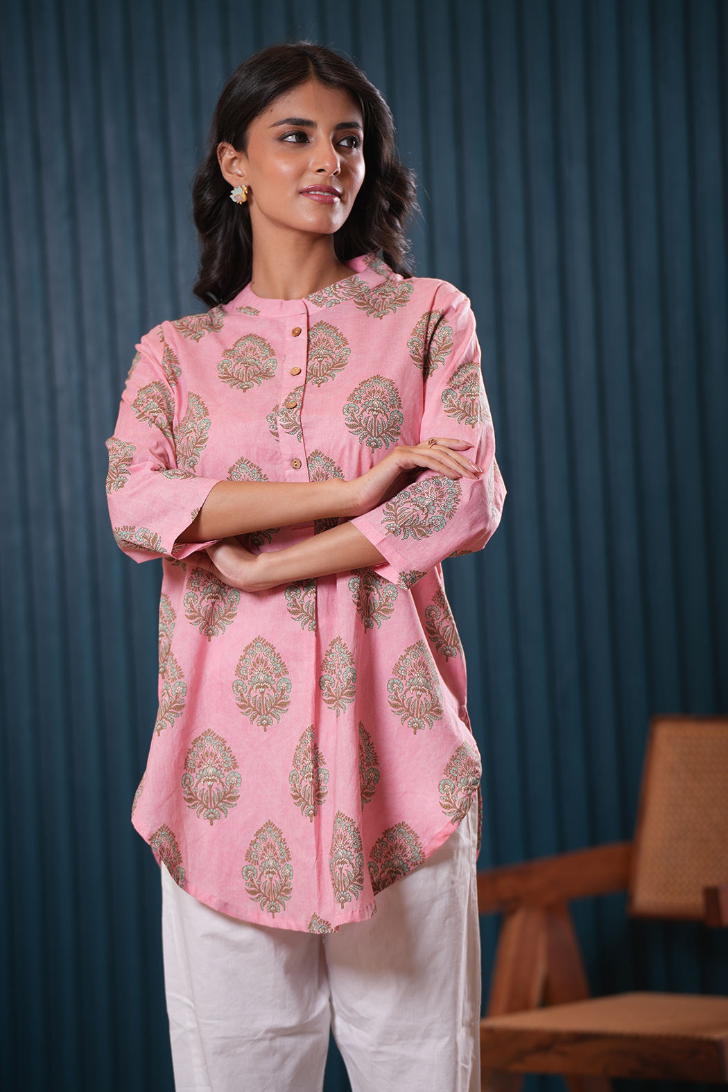 Blush Pink Cotton Short Kurti