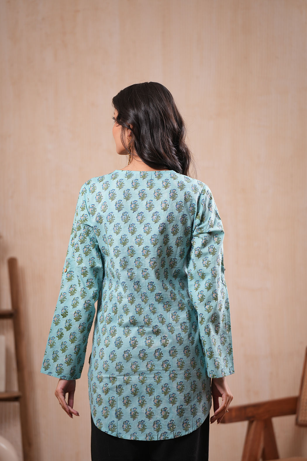 Blue Blooms Cotton Short Kurti