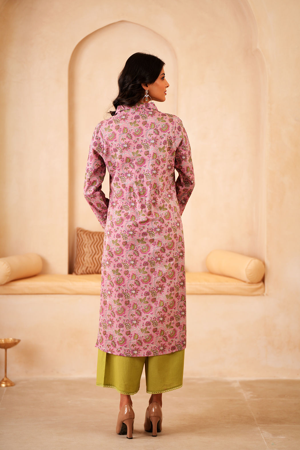 Sage Pink Floret Cotton Kurta
