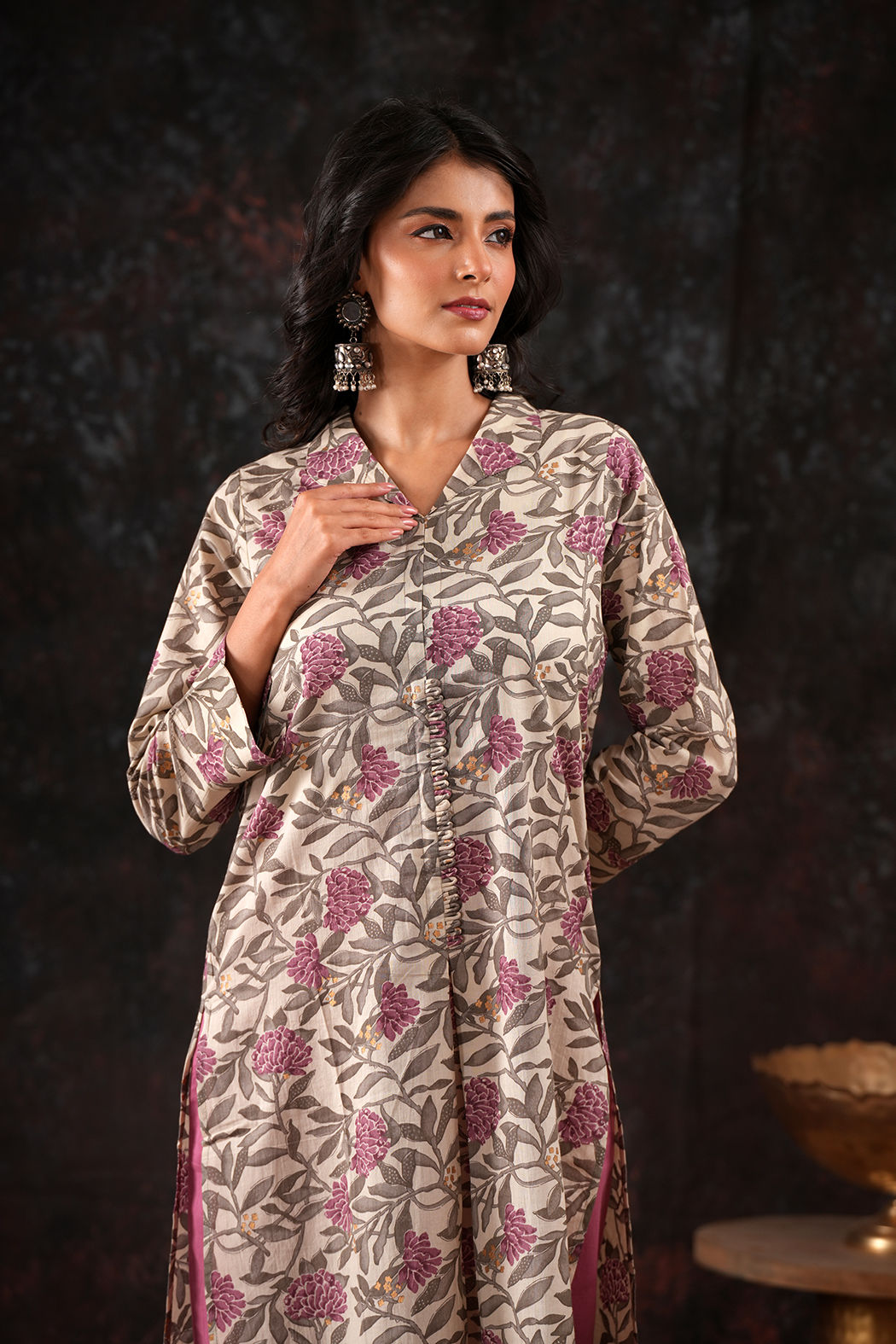 Rouge Pink Floret Cotton Kurta