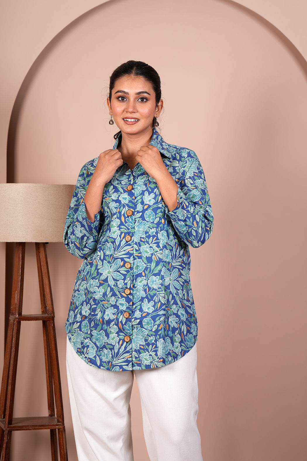 Blue Aquarium Cotton Long Shirt