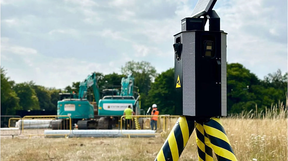 Sentinel PID solar-powered security unit installed on a UK construction site to protect against trespassers, theft and vandalism