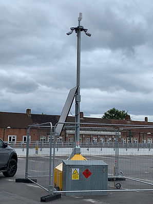temporary solar cctv tower in parking lot