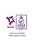 ISO 9001 Certified logo, representing compliance with international standards for quality management systems, shown in blue and white with a globe symbol.
