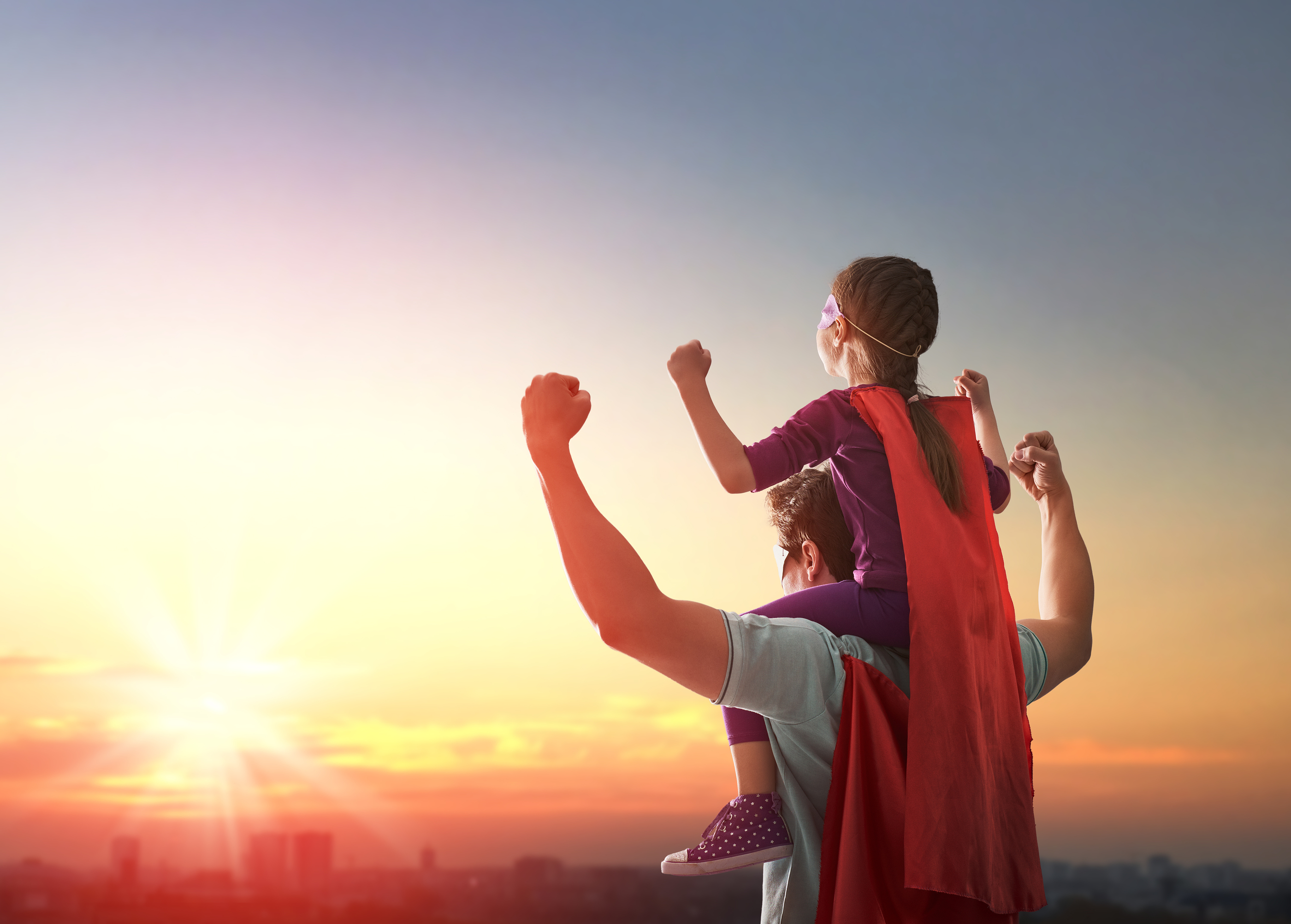 Happy loving family. Father and his daughter child girl playing outdoors. Daddy and his child girl i