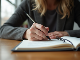 Woman writing in a journal