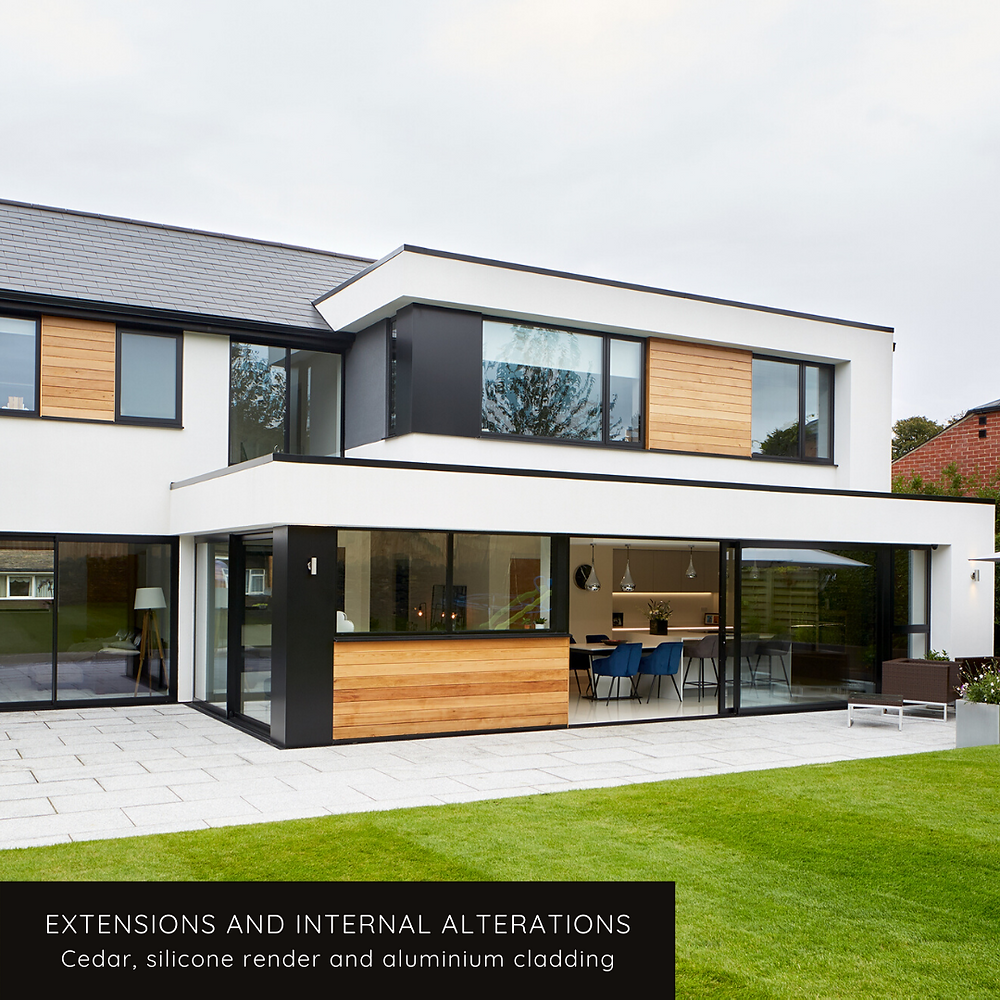Contemporary Rendered Extensions Modern house extension with render, aluminium and cedar.
