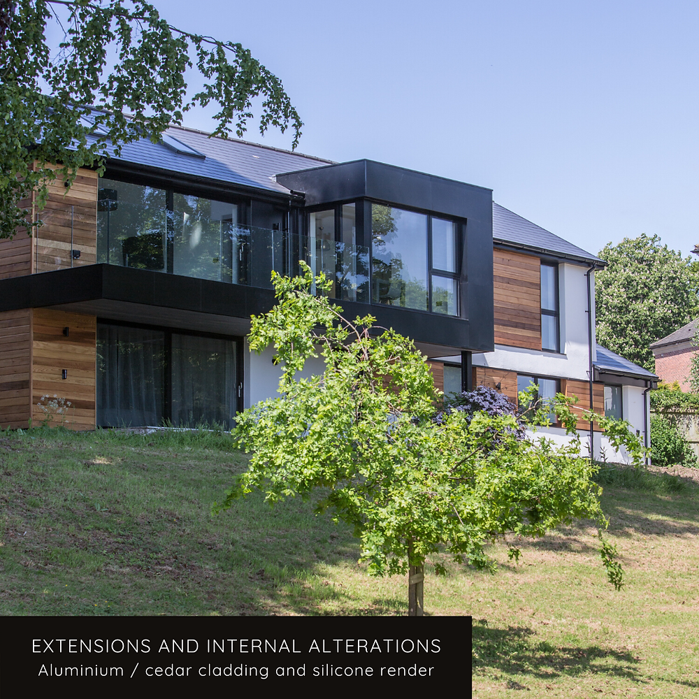 Contemporary Rendered Extensions Modern house extension with cedar, silicone render and aluminium cladding
