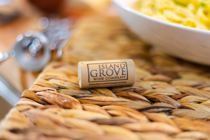 Island Grove wine bottle cork laying on the table