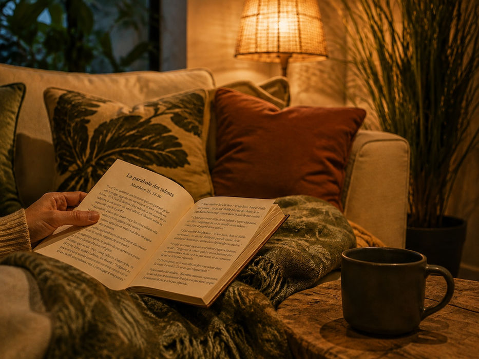 Moment de lecture dans le salon du PERRON