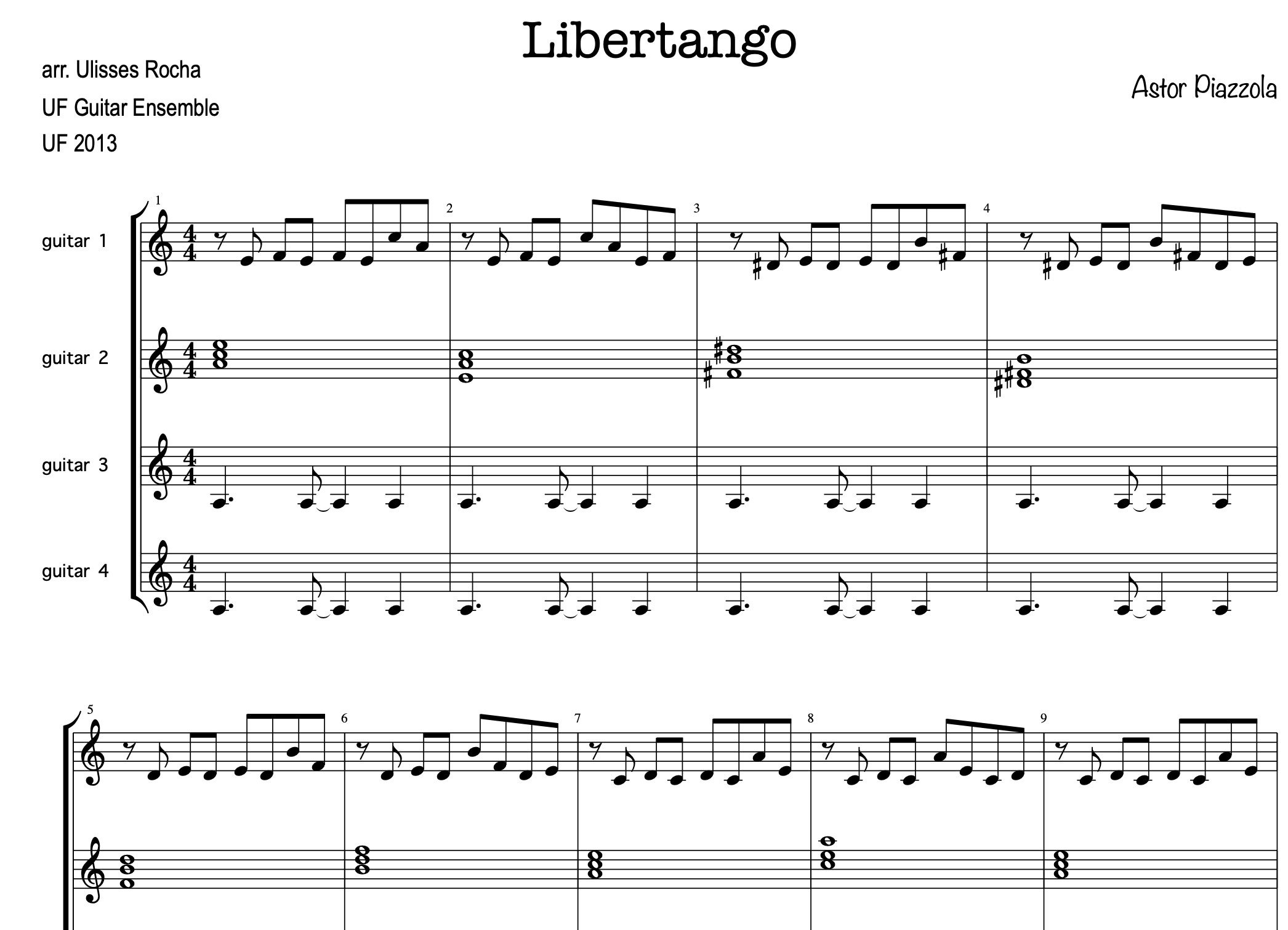 Libertango - arranjo para 4 violões
