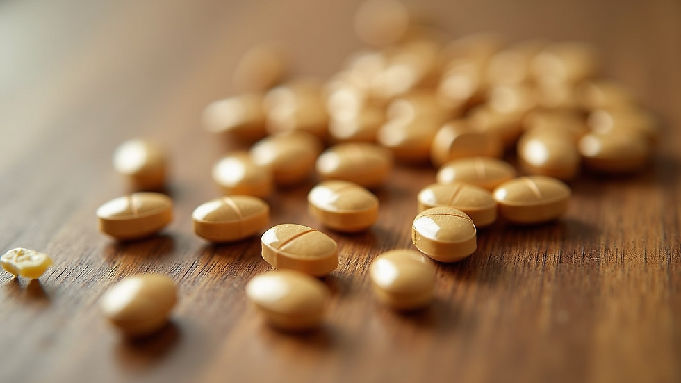 Close-up view of probiotic capsules on a wooden background