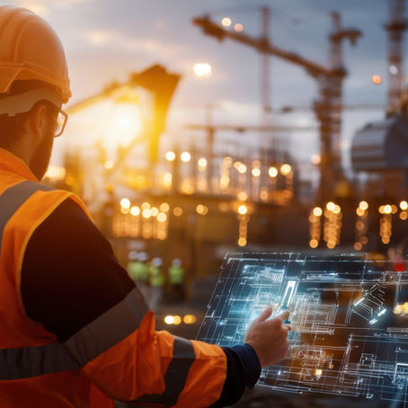 A construction worker looking at a fleet management dashboard