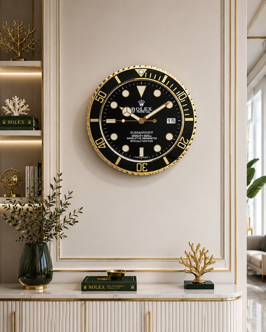 Horloge murale | Rolex Submariner (Or jaune & Noir)