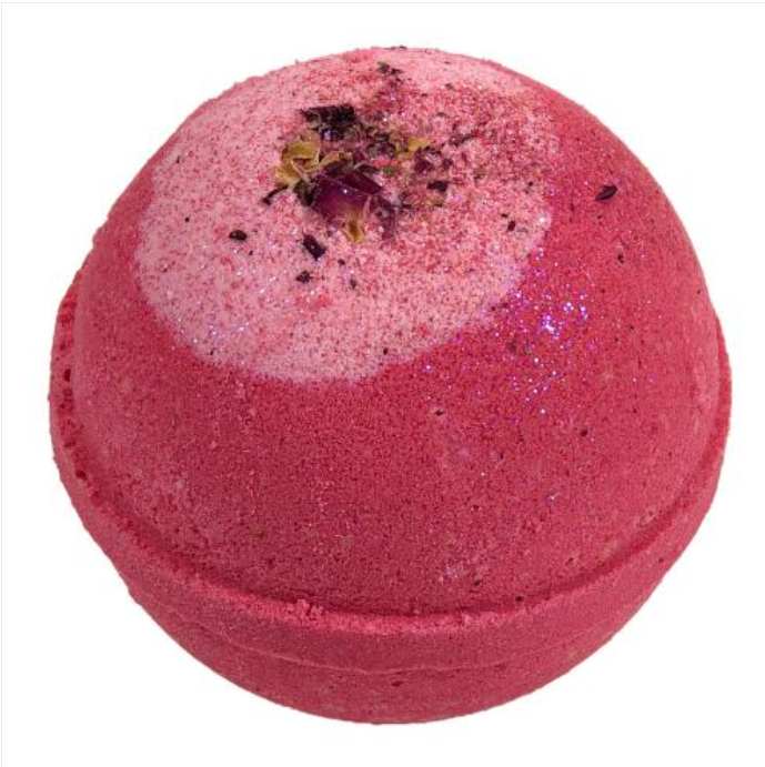 A crazy love red bath bomb. Bombs are round, and fizz when added to bath water then add nice scent.