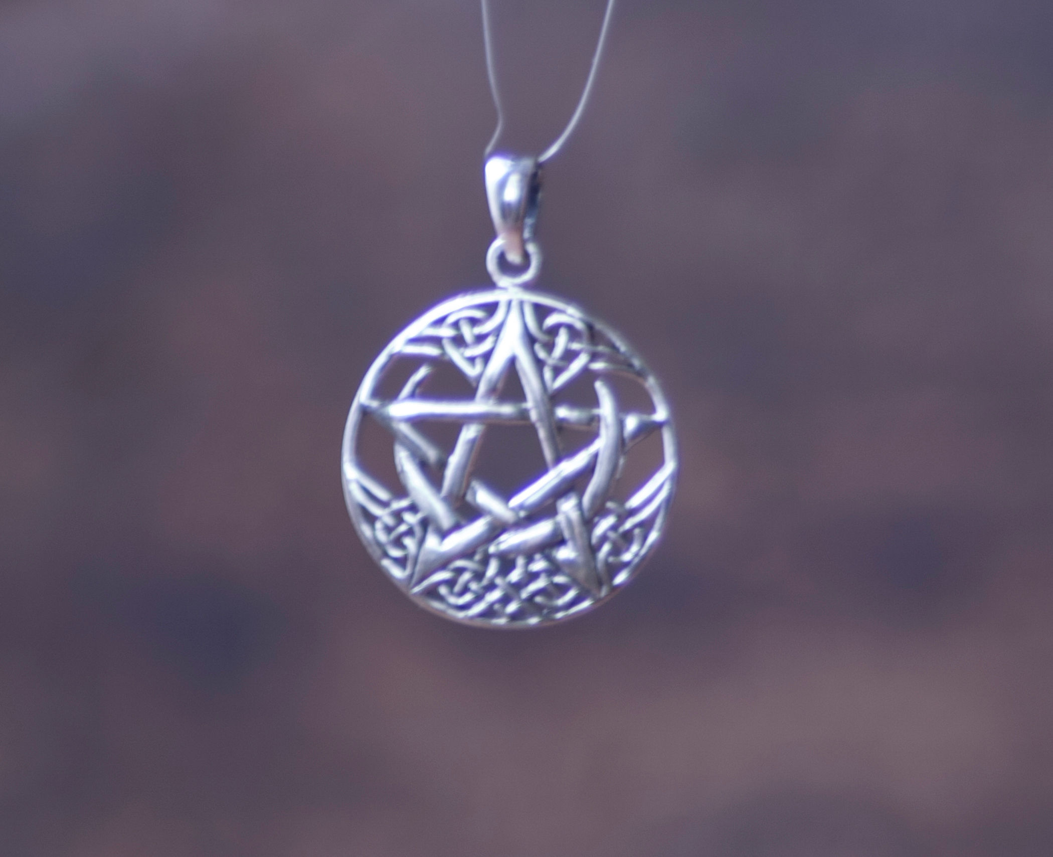 Sterling silver pentacle with Celtic design and crecent moon