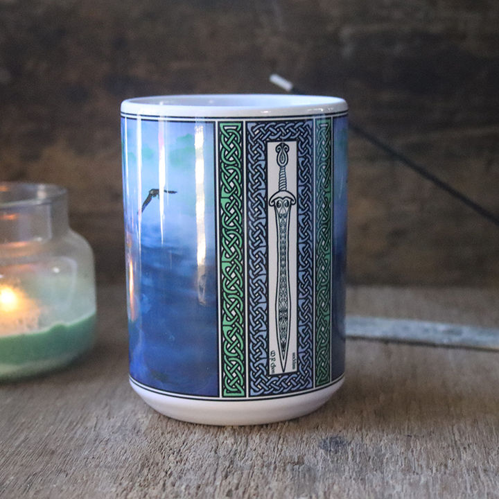 Thumbnail: Excalibur Returned ceramic mug design from original art