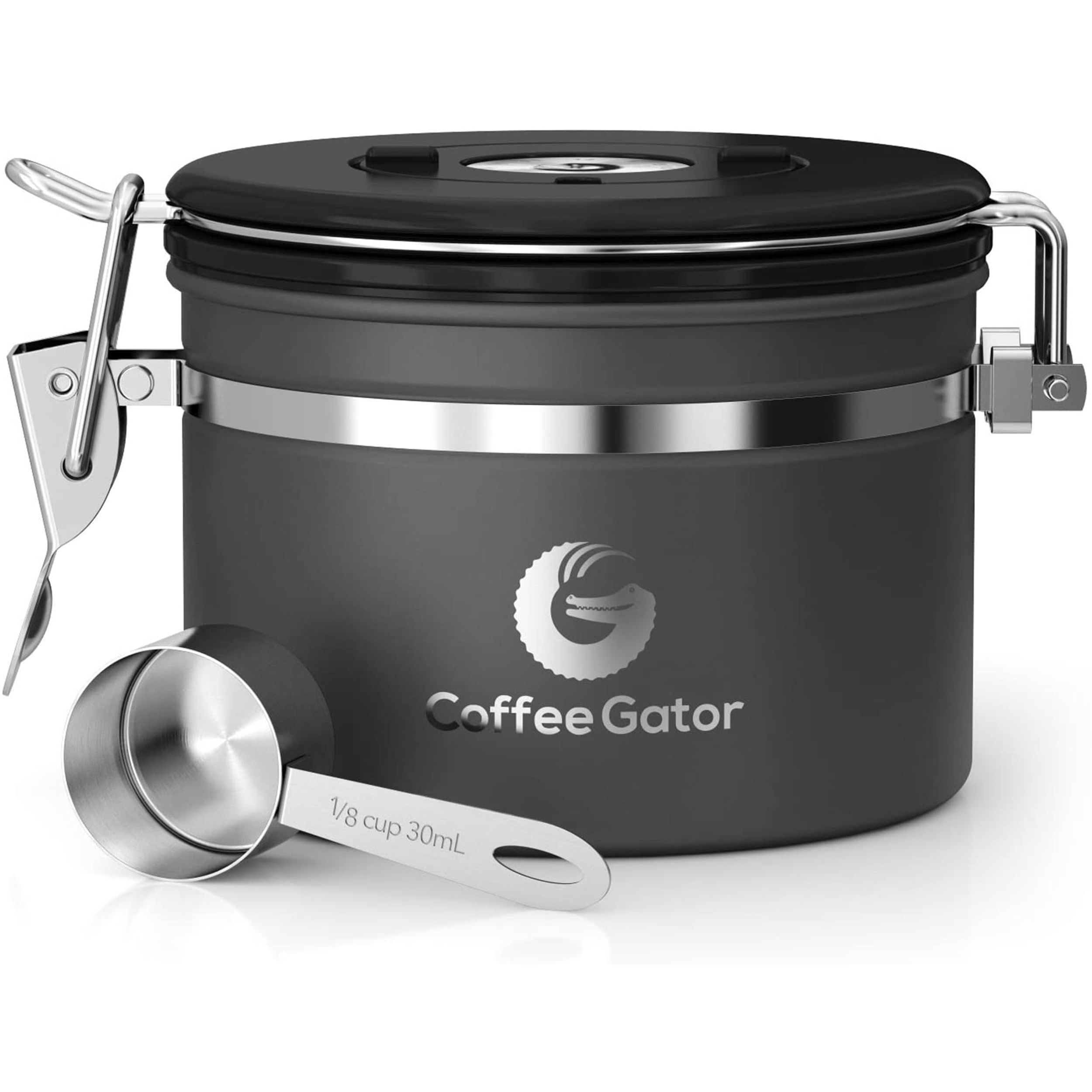 Coffee Gator Stainless Steel Coffee Grounds and Beans Container Canister with Da