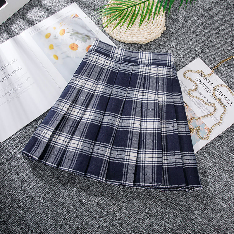 High Waist Pleated Plaid Skirt for Women (A-Line)