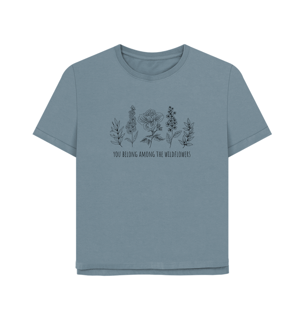 Thumbnail: Wildflowers Black - 100% Certified Organic Cotton Women's Relaxed T-Shirt