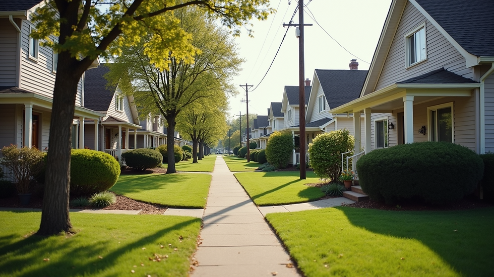 Wide angle view of a tranquil suburban neighborhood