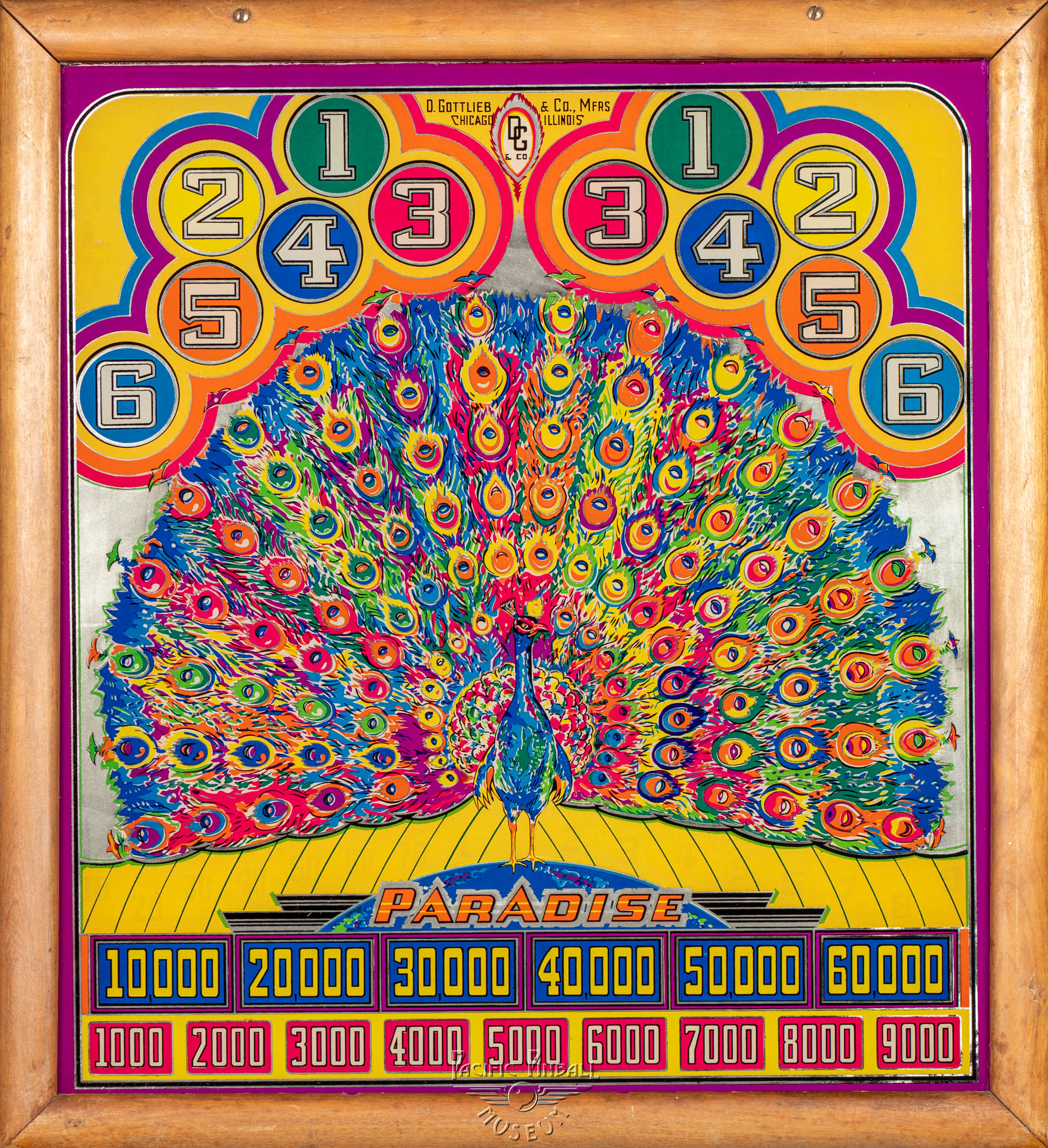 "Paradise" pinball machine backglass, D. Gottlieb & Co, 1940 (PPM) in