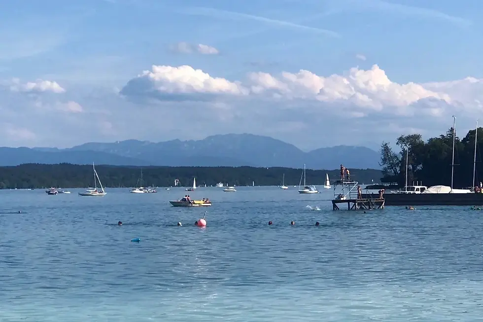 Lake Starnberg south of Munich, with boats and views toward the Alps