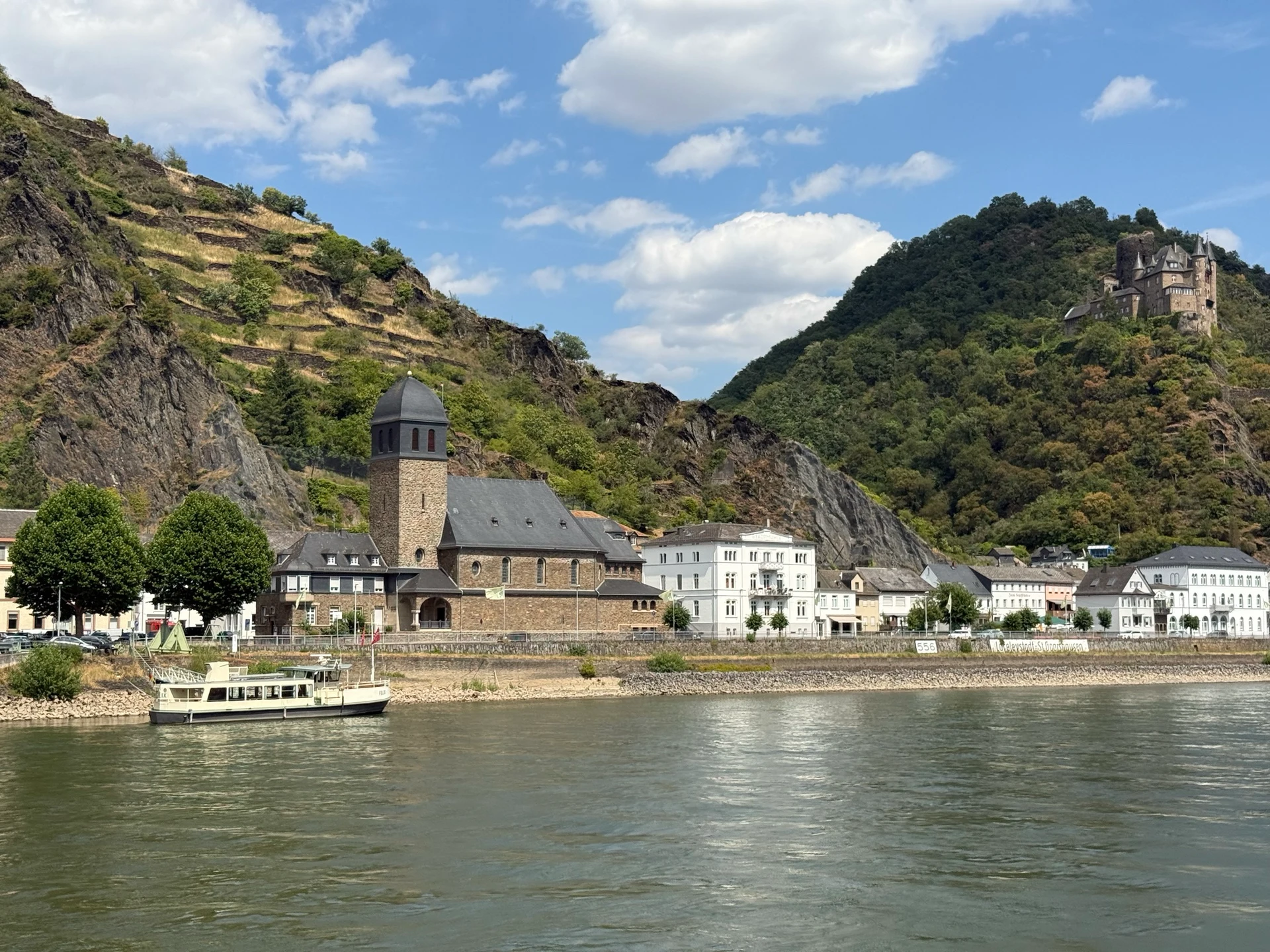 Rhine Gorge landscape and river town on the route toward Koblenz