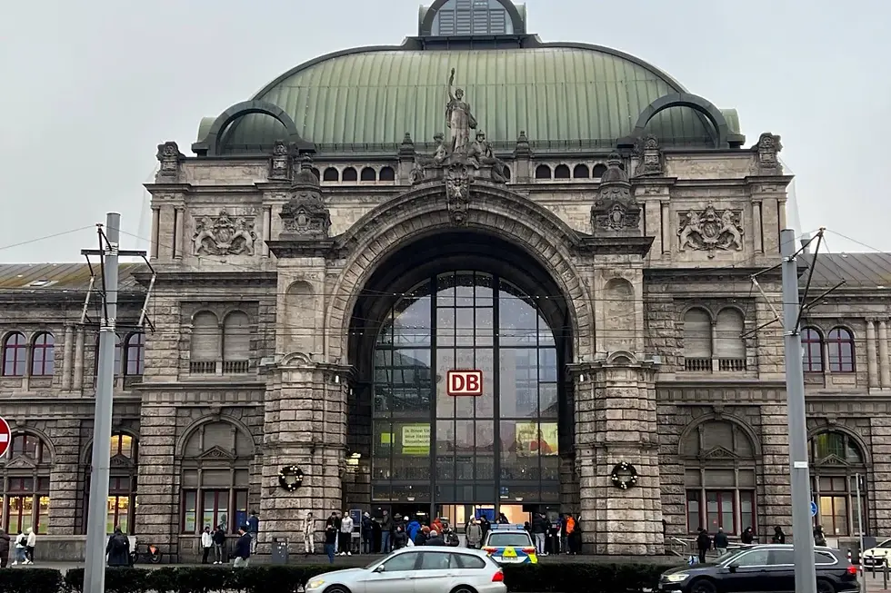 The grand entrance to Nuremberg's Hauptbahnhof