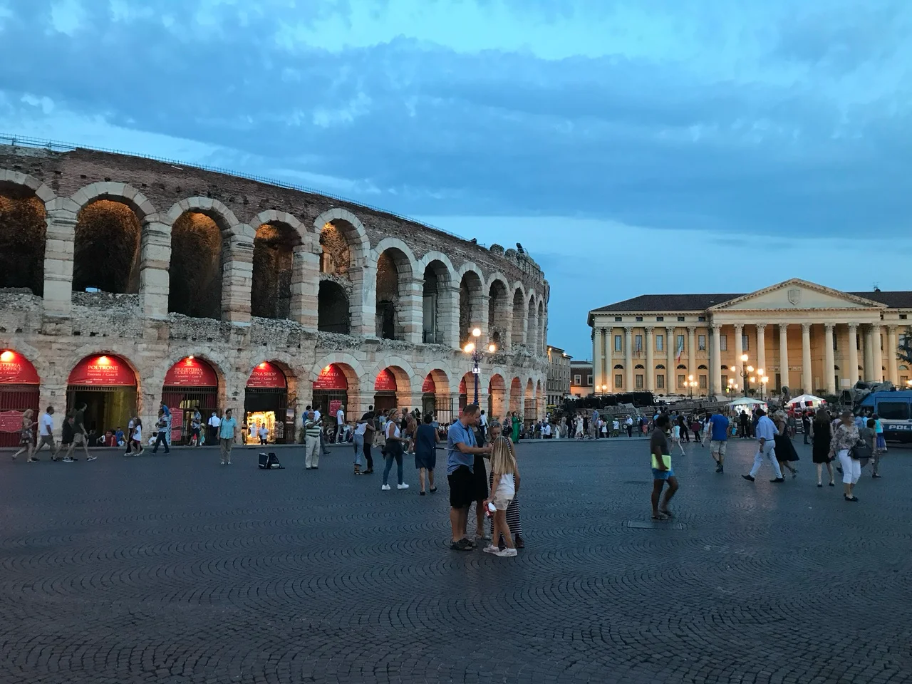 Verona Arena and Piazza Bra in the evening